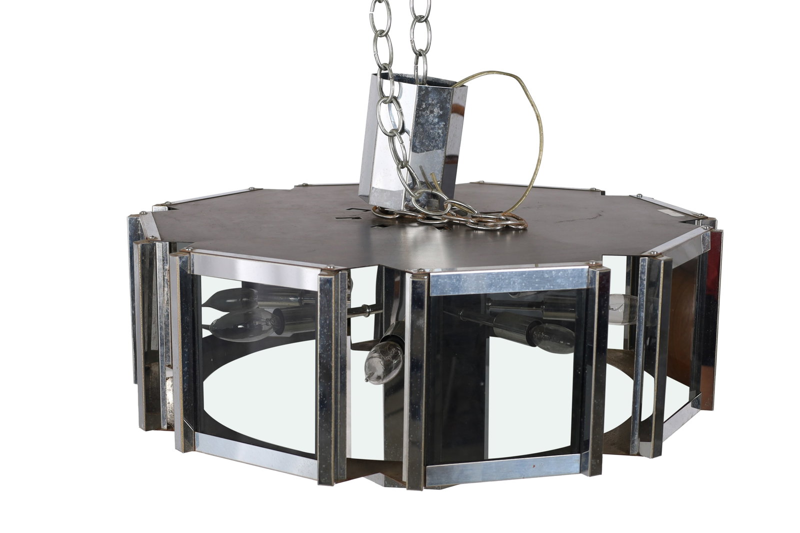 Fredrick Ramond Chrome and Glass Chandelier: Fredrick Ramond Chrome and Glass Chandelier. Dimensions 16x23