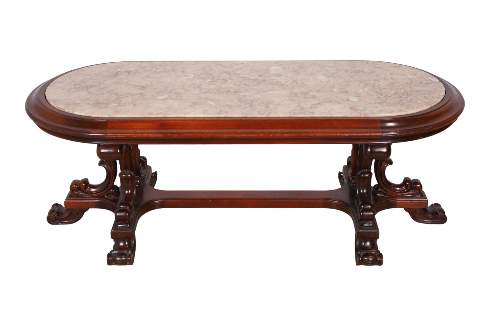 Carved Mahogany Marble Top Coffee Table (1 of 4)