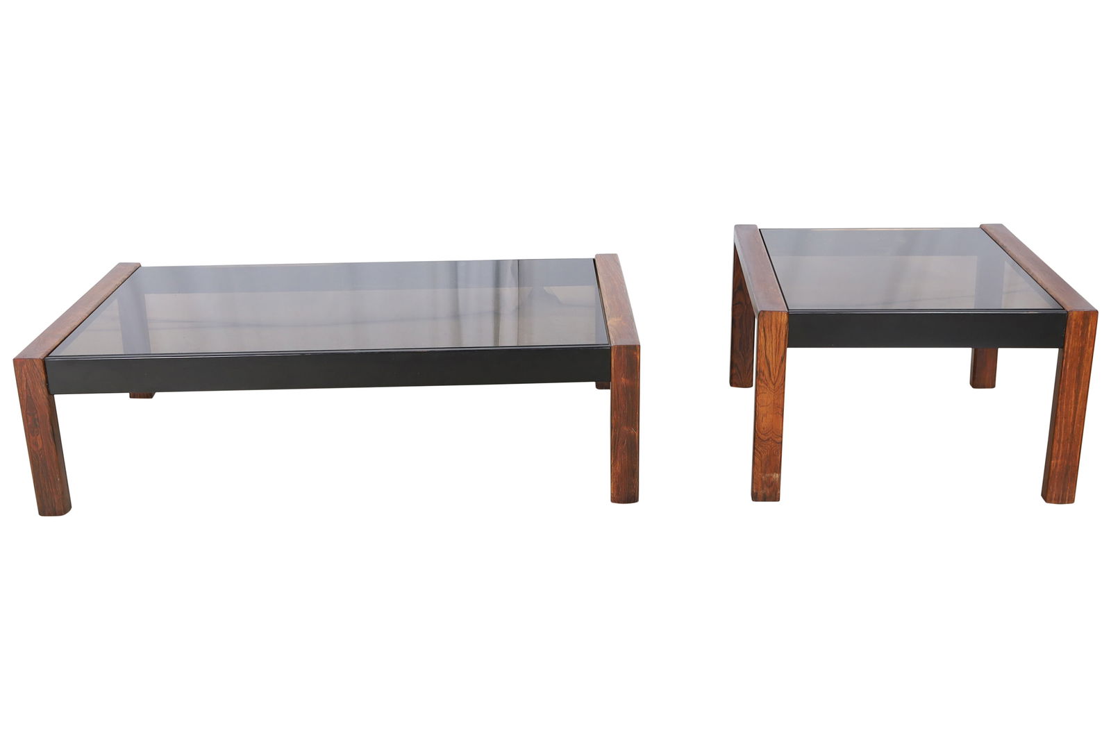 1980's  Rosewood & Smoked Glass Coffee and End Table (1 of 3)