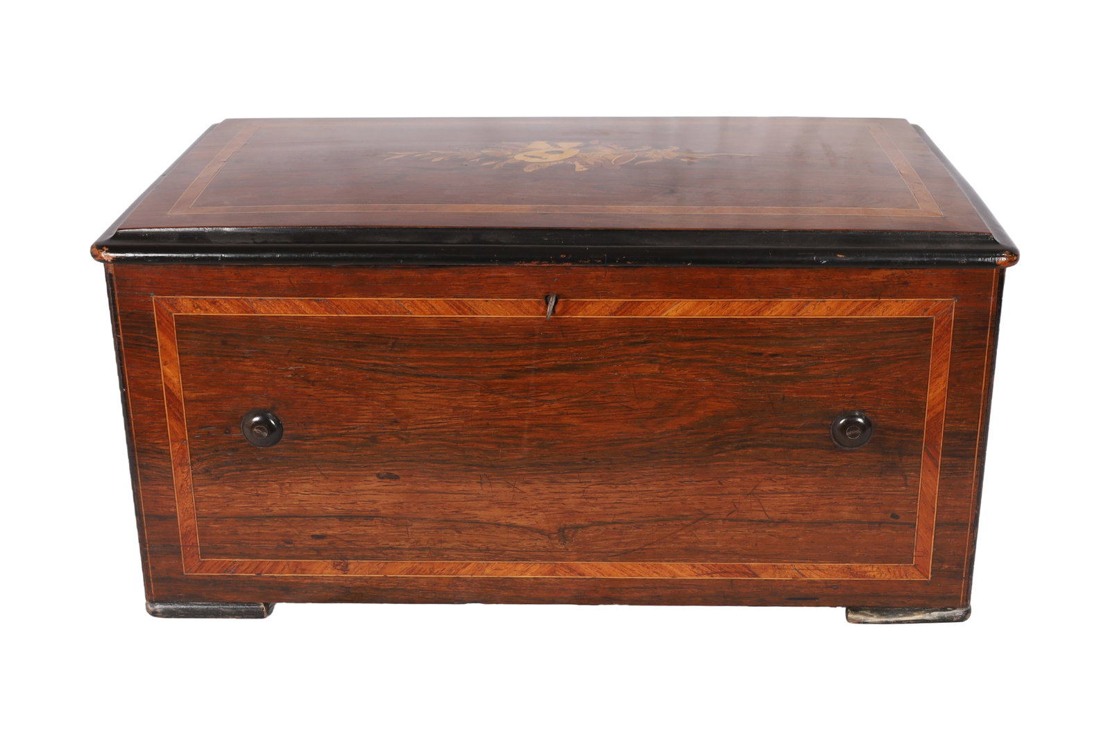 Inlaid Swiss Music Box: Inlaid Swiss Music Box. Dimensions 10x21x12