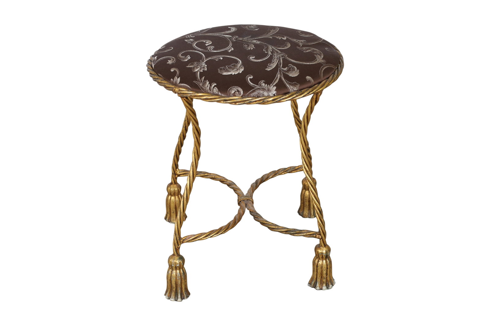 Rope Tassel Gilt Iron Stool: Rope Tassel Gilt Iron Stool. Dimensions 18x16