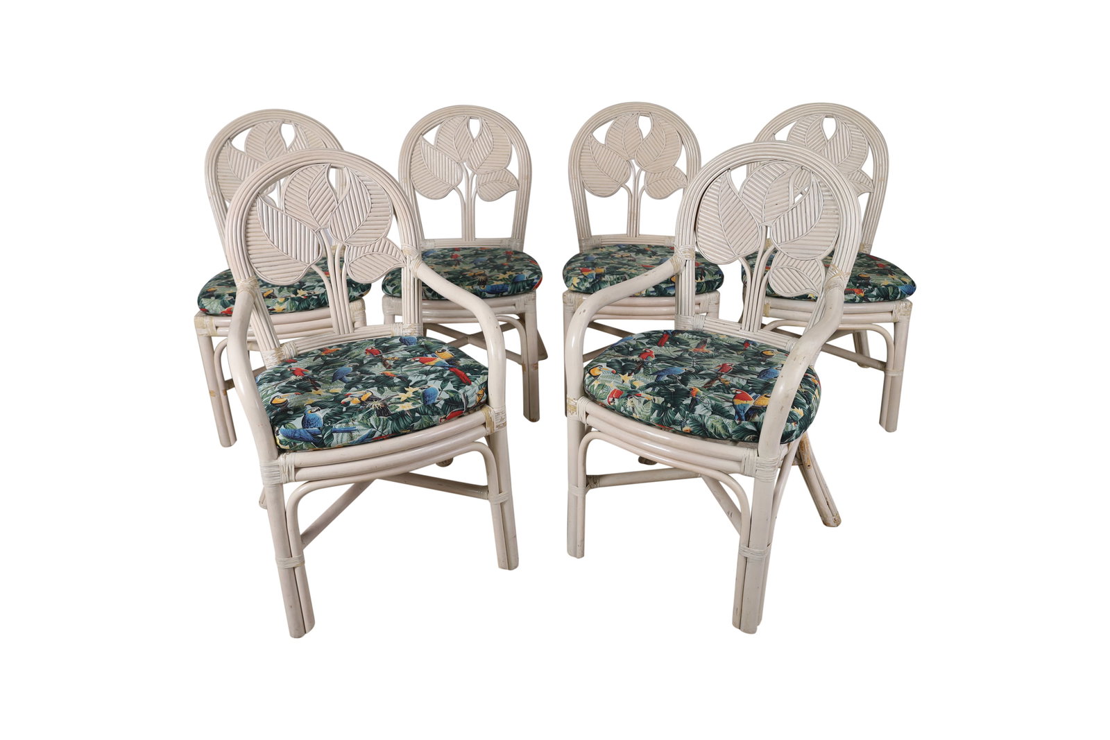 Bamboo and Split Reed Dining Chairs - 6: Bamboo and split reed dining chairs, 6. Dimensions 37x22x24
