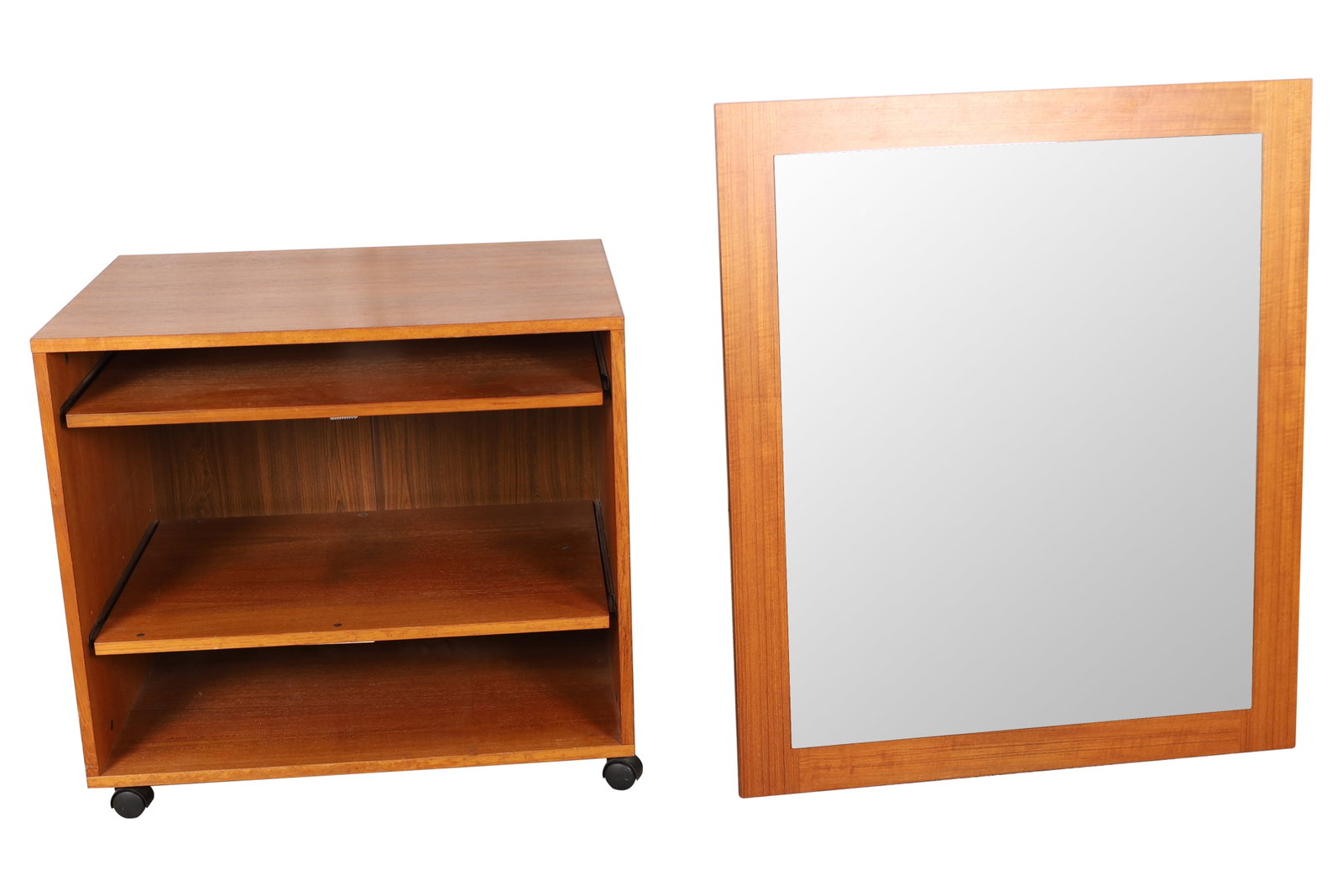 Danish Teak Mirror and Cabinet: Danish Teak Mirror and Cabinet. Dimensions 41.5x35.5