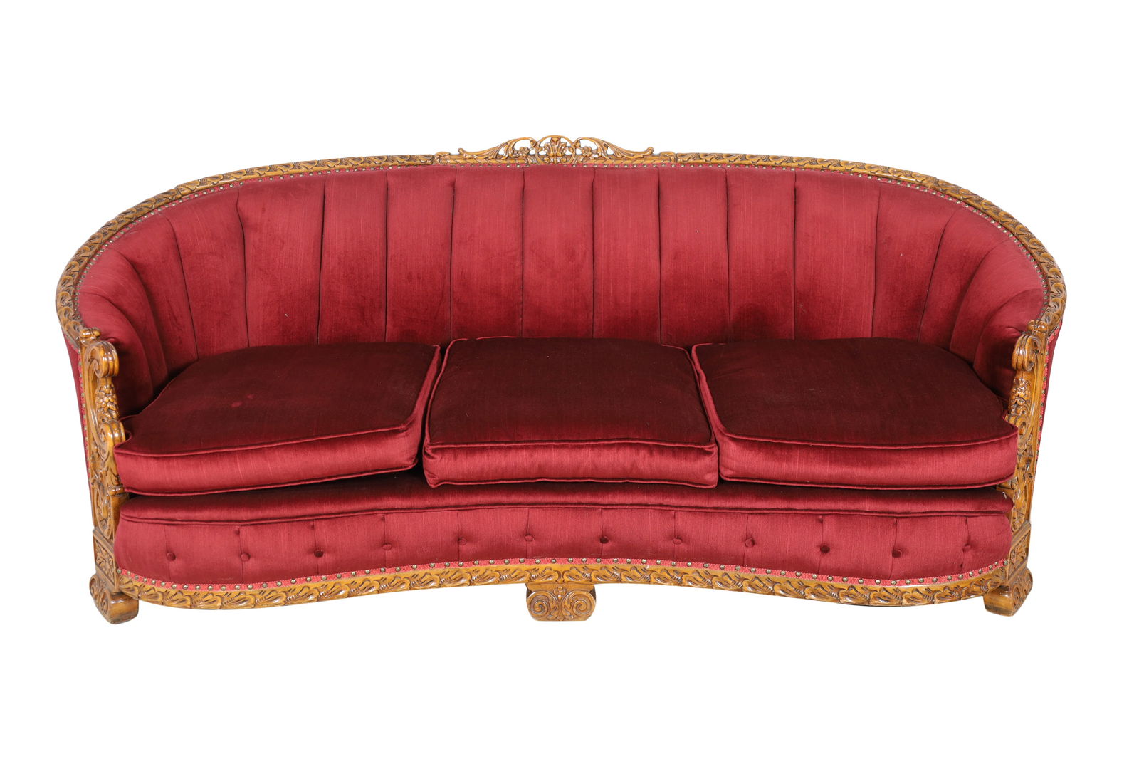 Carved Walnut Barrel Back Sofa (1 of 7)