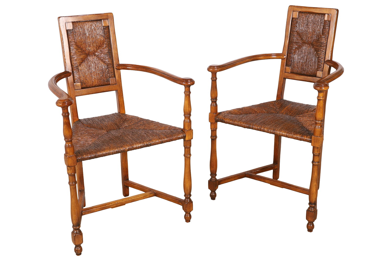J Peterman Rush Seat Arm Chairs - Pair: J Peterman Rush Seat Arm Chairs - Pair. Dimensions 37x24x19