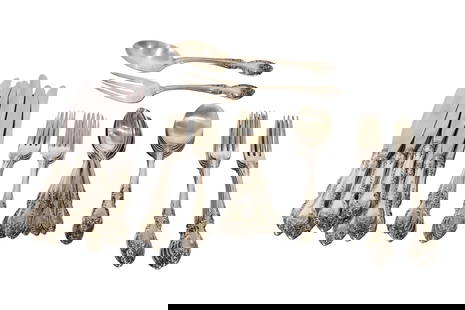 Gorham Melrose Sterling Flatware Set - 47 Pieces: Gorham Melrose Sterling Flatware Set 64 tr oz - 47 Pieces. Includes 9 knives, 9 teaspoons, 9 soup spoons, 9 dinner forks, 9 luncheon forks and salad set.