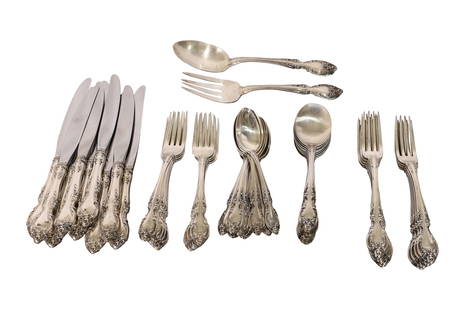 Gorham Melrose Sterling Flatware Set - 47 Pieces: Gorham Melrose Sterling Flatware Set 64 tr oz - 47 Pieces. Includes 9 knives, 9 teaspoons, 9 soup spoons, 9 dinner forks, 9 luncheon forks and salad set.