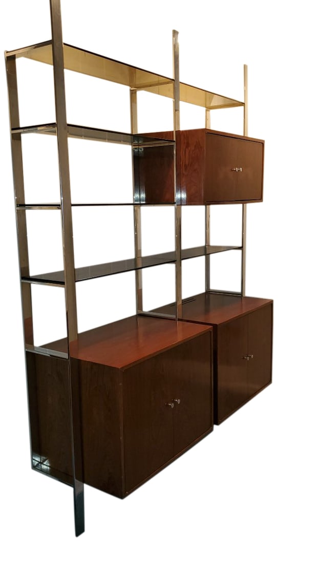 Rosewood and Chrome 2 Bay Wall Unit (1 of 2)
