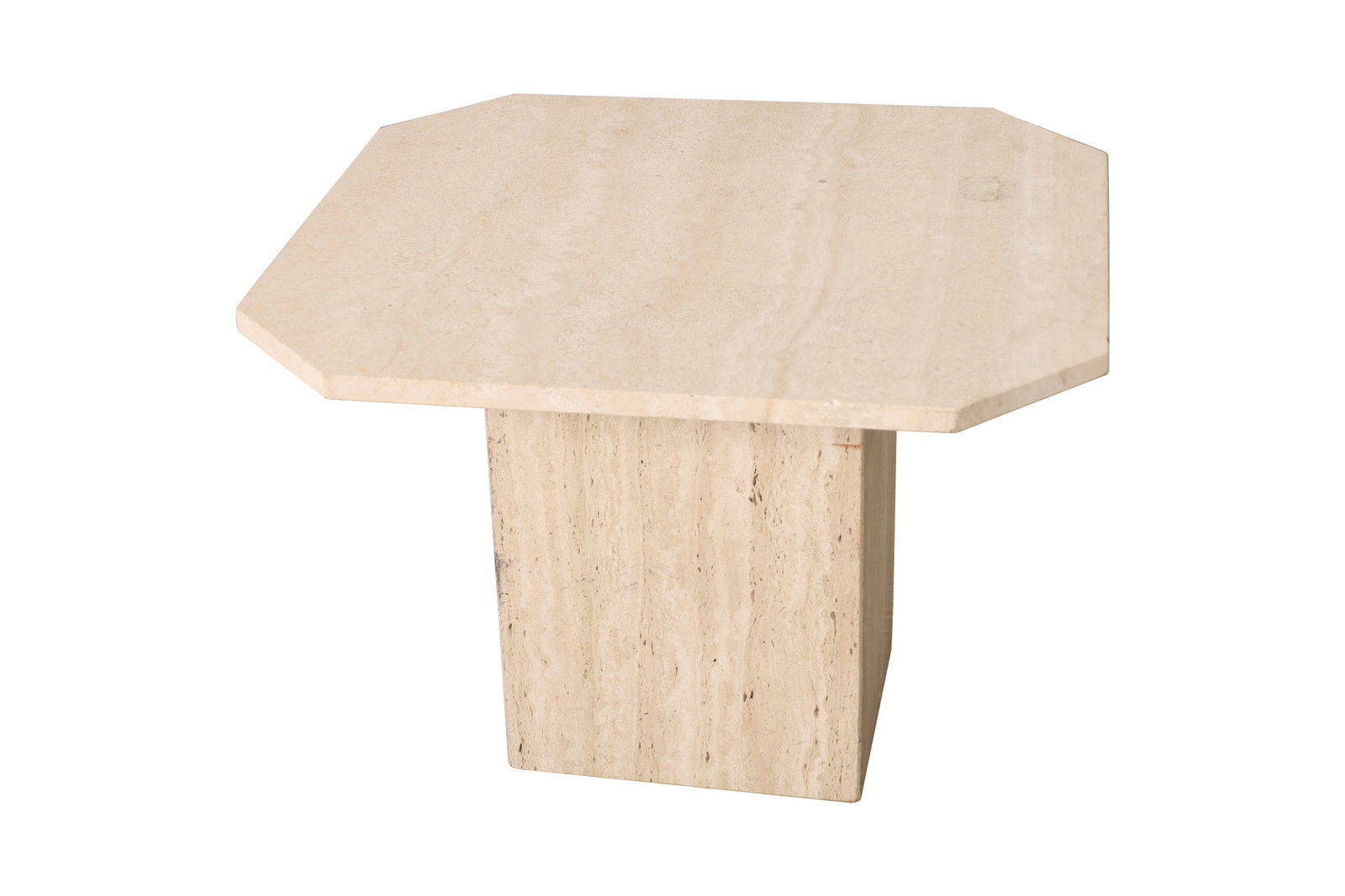 Travertine Marble Table: A travertine marble table. Dimensions:20x27x24