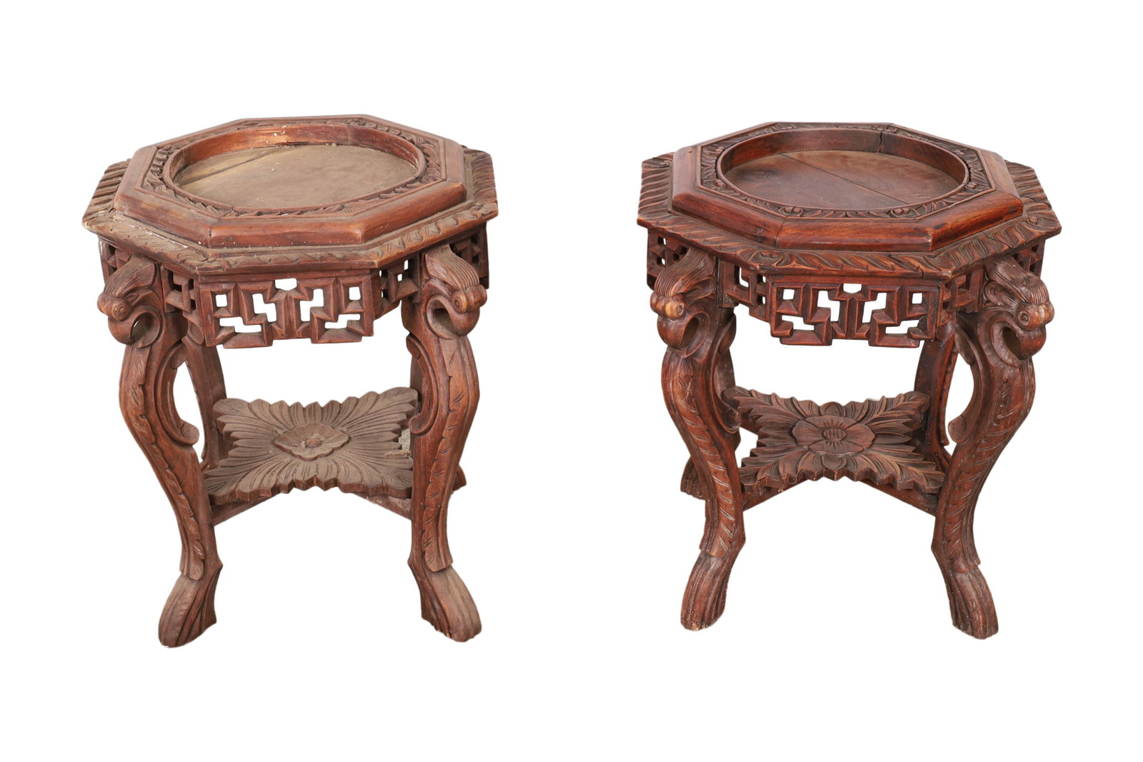 Oriental Bird Head Tables - Pair: Oriental Bird Head Tables - Pair. Dimensions 22x22