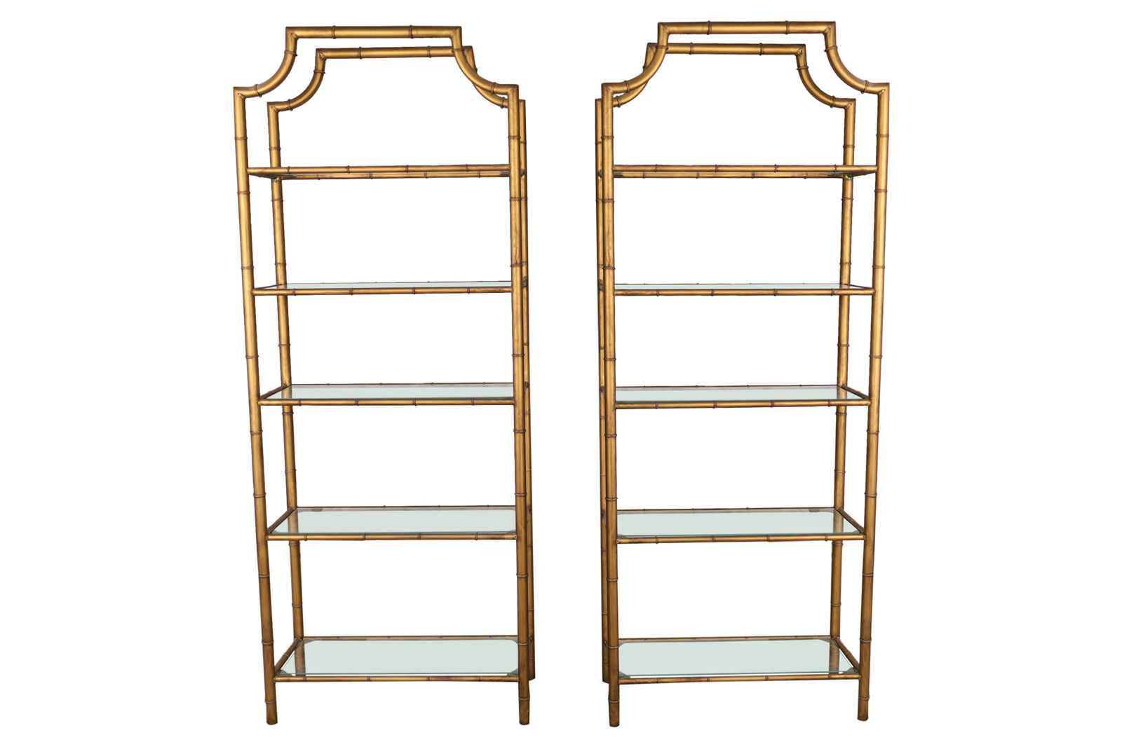 Faux Bamboo Gilt Metal & Glass Etageres - Pair (1 of 4)