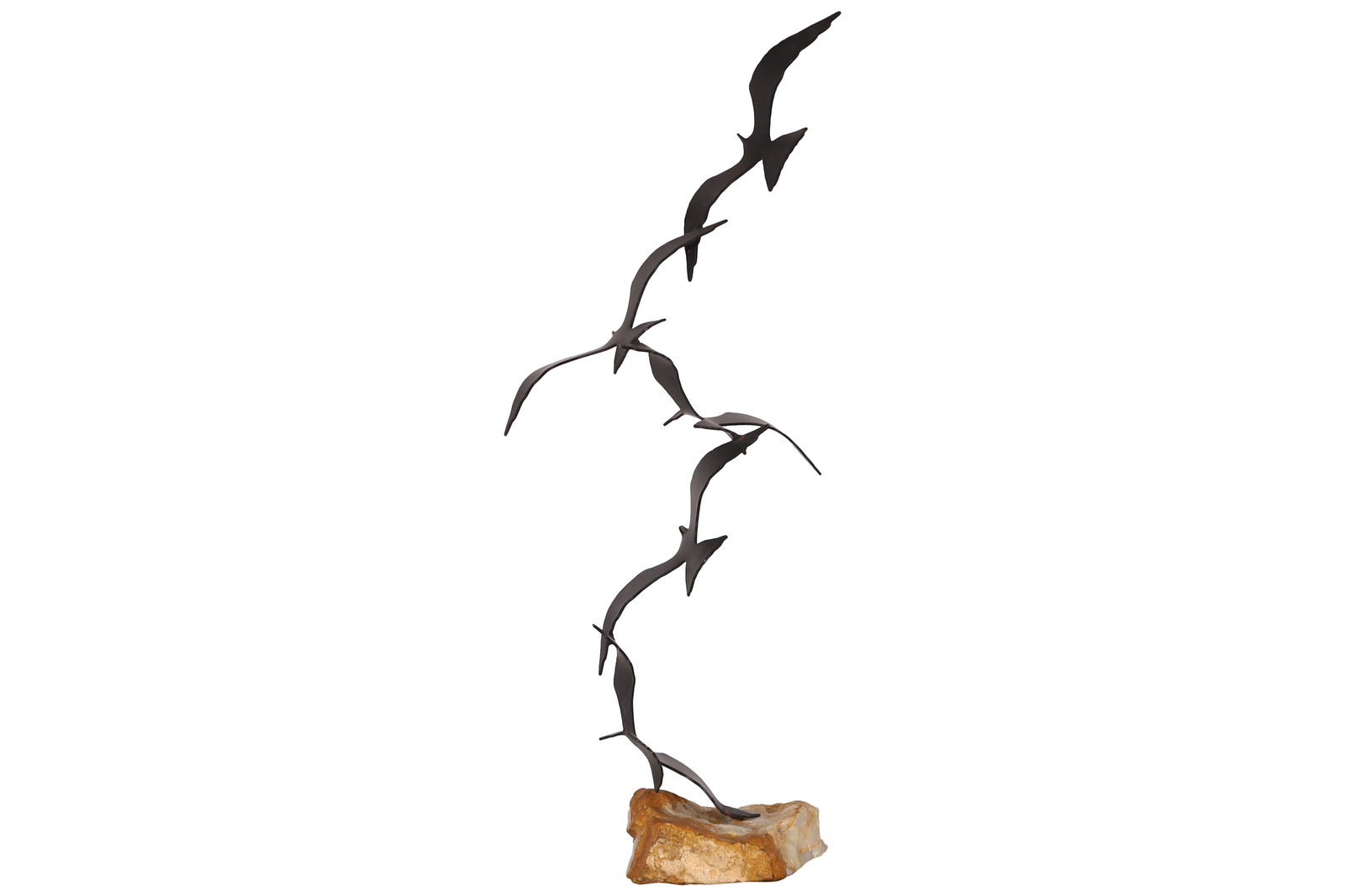Bijan Bahar Flying Birds Sculpture: Bijan Bahar flying Birds Iron & Stone Sculpture. Dimensions 34.5x12x7
