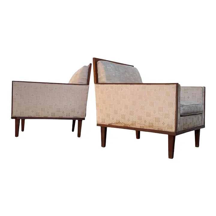 Walnut Encased Upholstered Club Chairs - Pair (1 of 8)