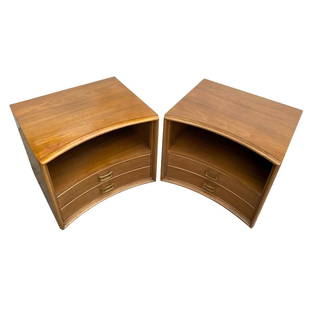 Paul Frankl - John Stuart - Night Stands - Pair: A par of Paul Frankl for John Stuart Mid Century Curved Front Nightstands Dimensions:21x24x19.5