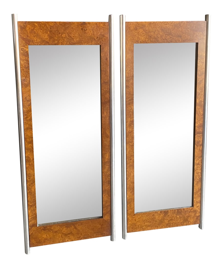Burl & Aluminum Mirrors - Pair (1 of 5)