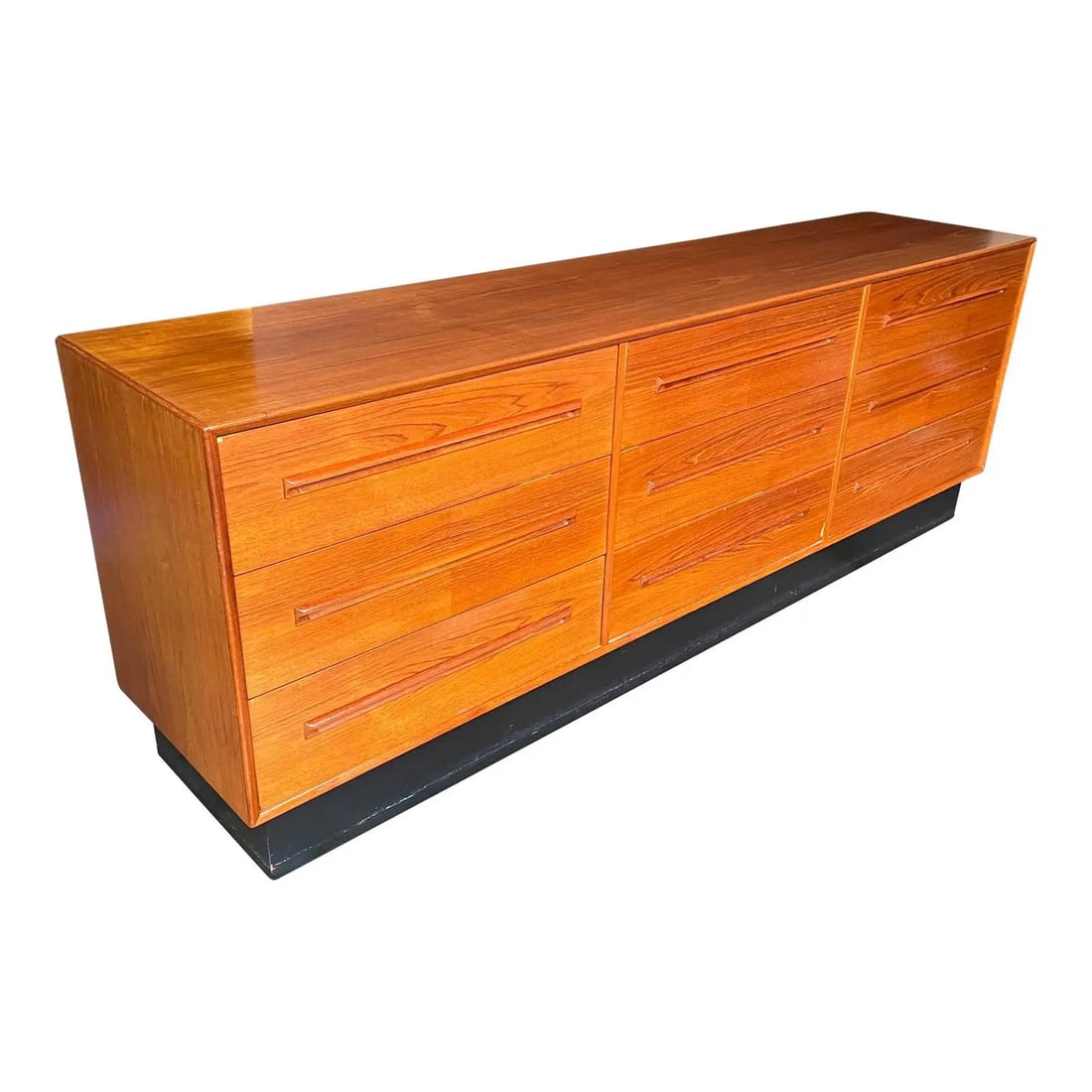 Westnofa Teak Plinth Base Triple Dresser: 1960s Westnofa Teak Triple Dresser With Black Plinth Base Dimensions:29x82x18