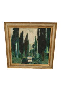 Signed Rene Genis - Oil on Canvas Garden Landscape: A signed Rene Genis (LL) oil on canvas Dimensions:39x39 Sight:31x31