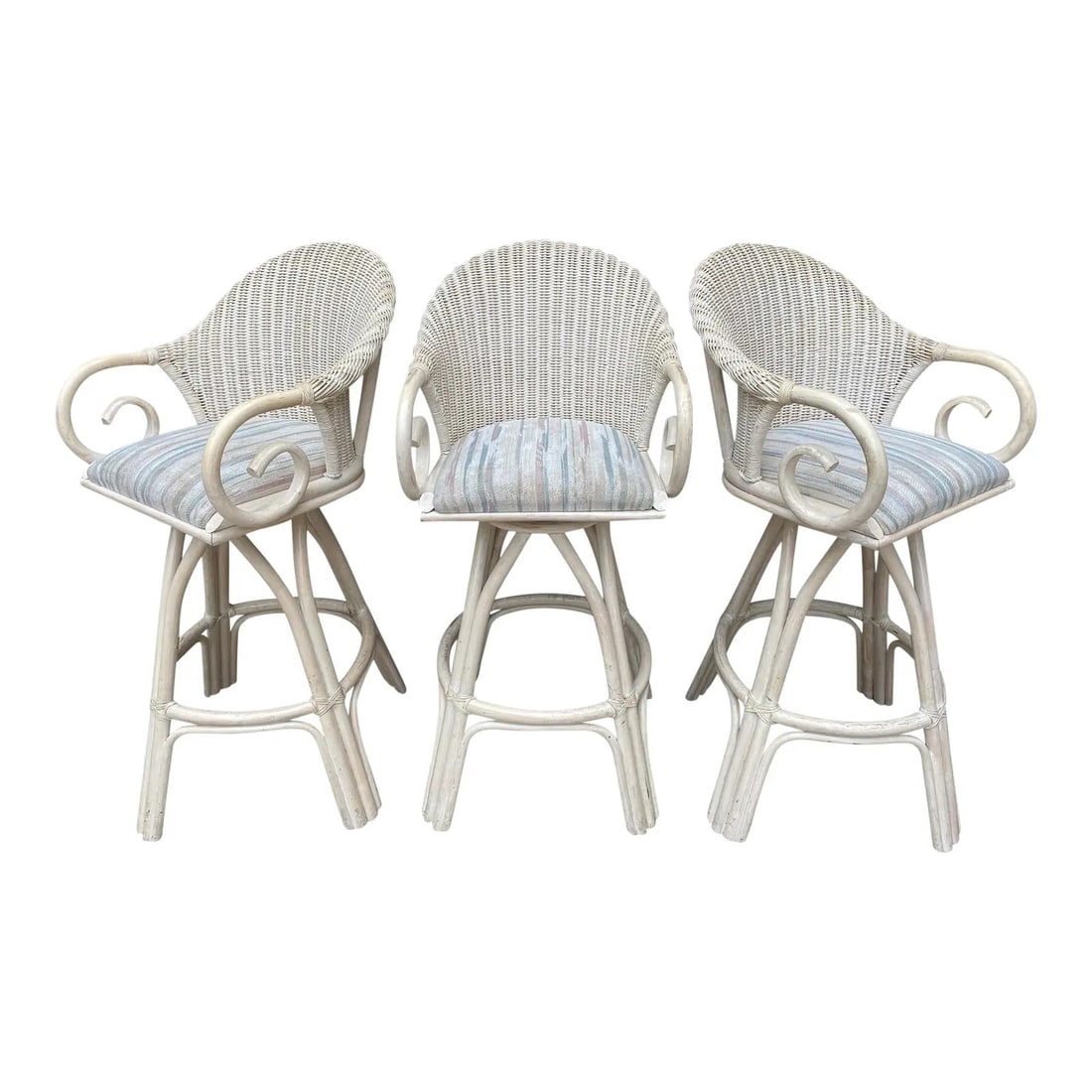 Whitewash Wicker Rattan Swivel Bar Stools - 3 (1 of 5)