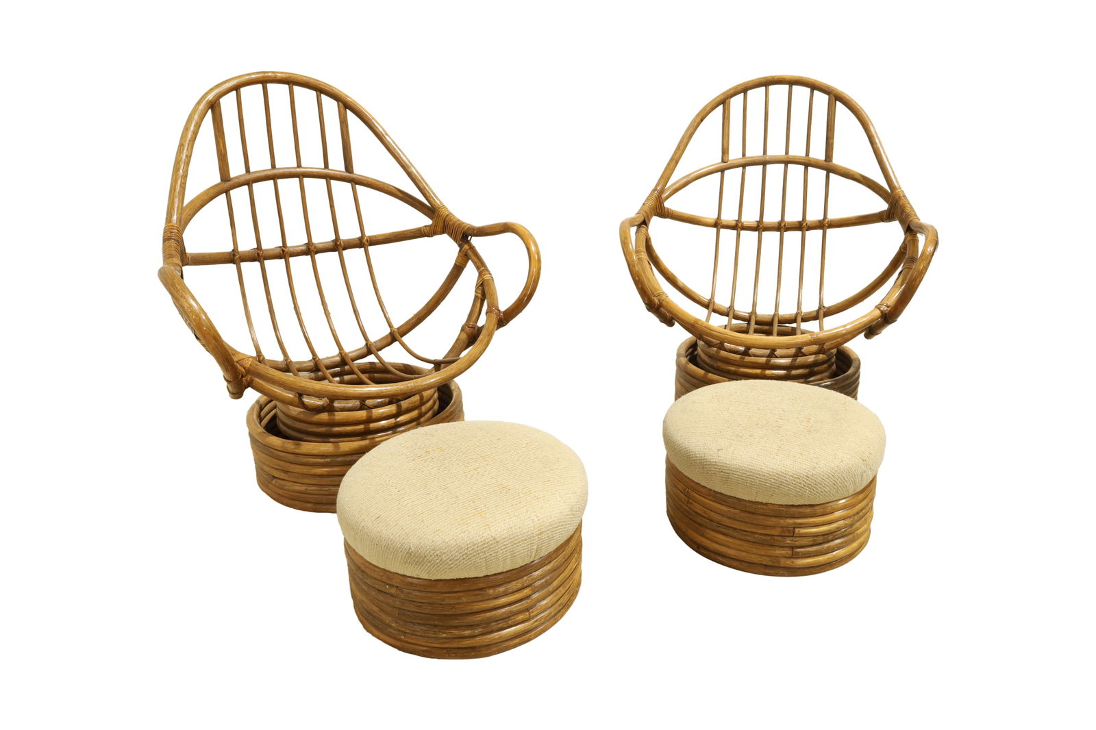 Rattan Arm Chairs & Ottoman - Pair (1 of 10)