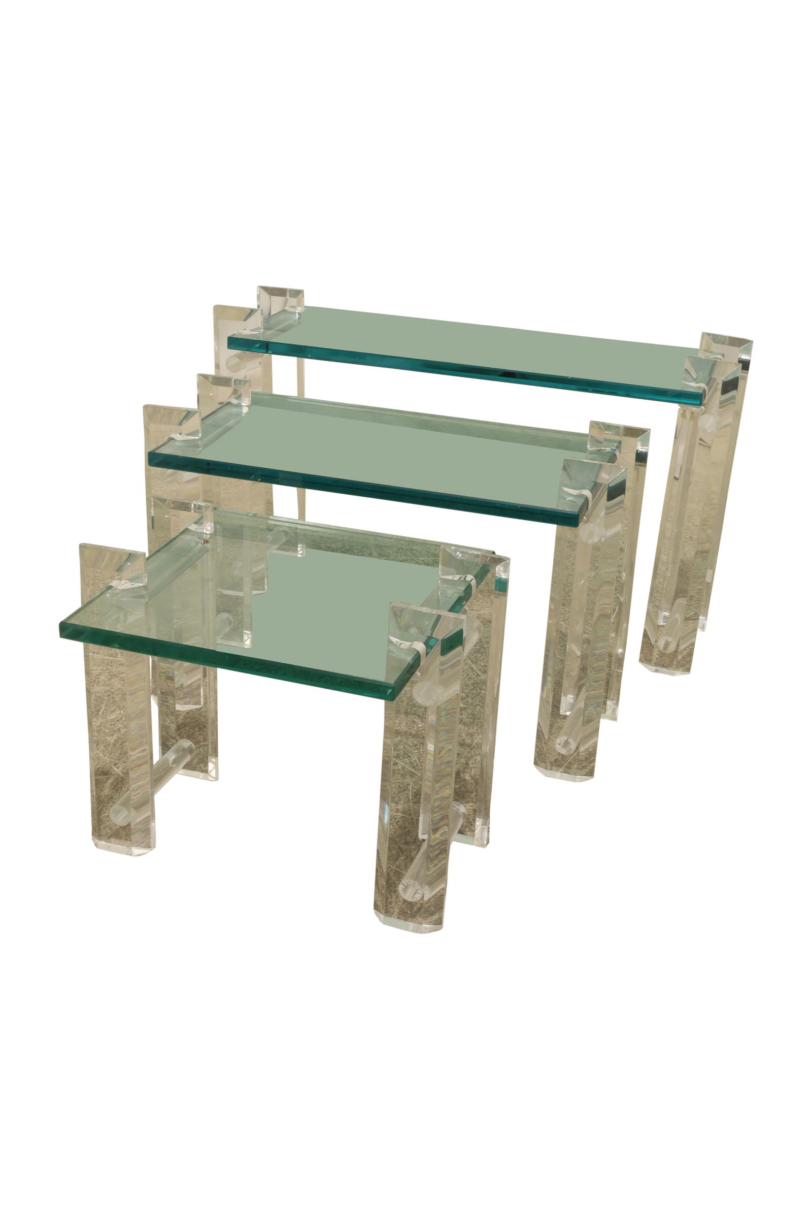 Lucite Graduated Tables - 3: A set of 3 Lucite graduated tables Largest Dimensions:18x30x10