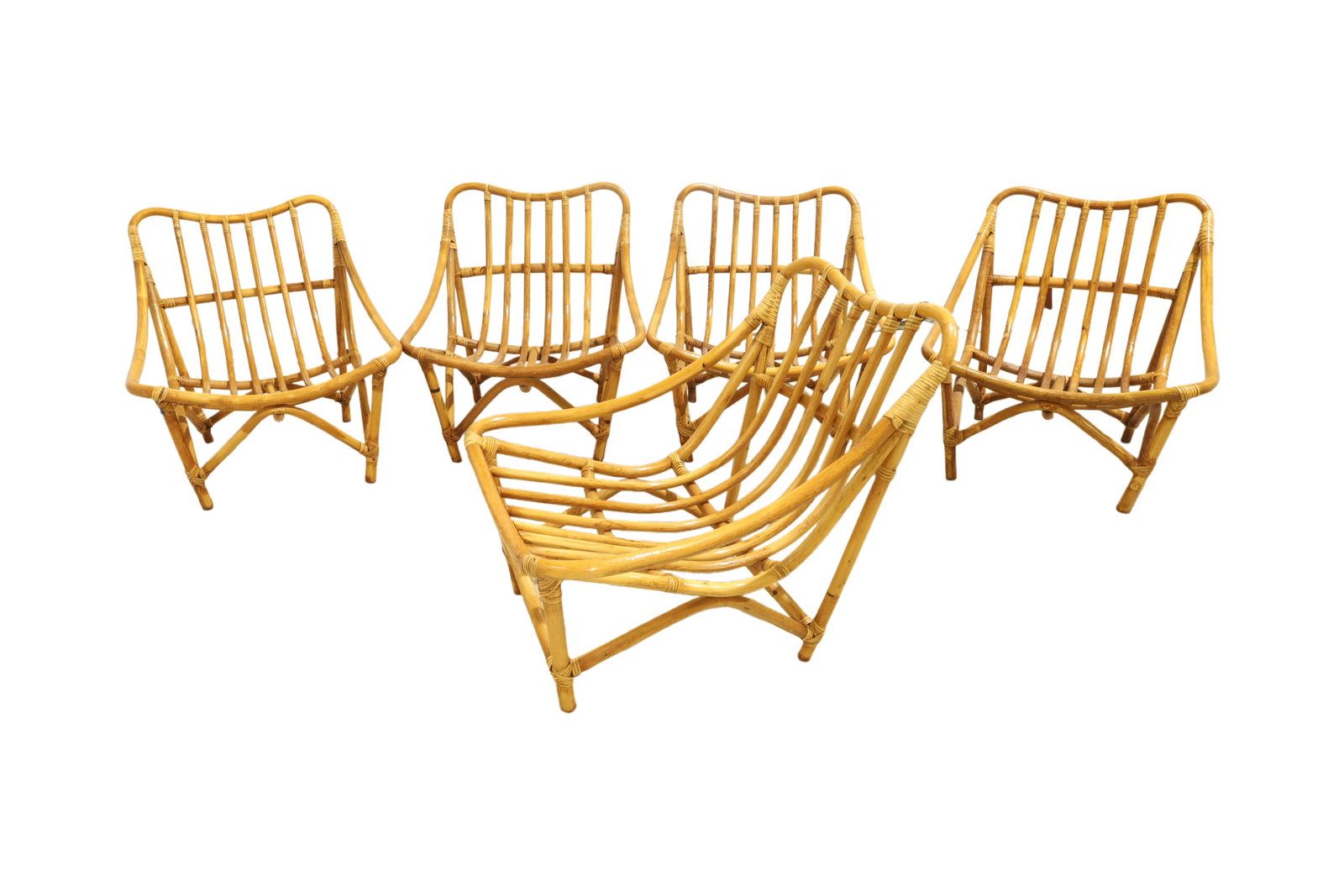 Sculpted Scoop Bamboo Lounge Chairs - 5: A set of 5 sculpted scoop bamboo lounge chairs Dimensions:29x28x32