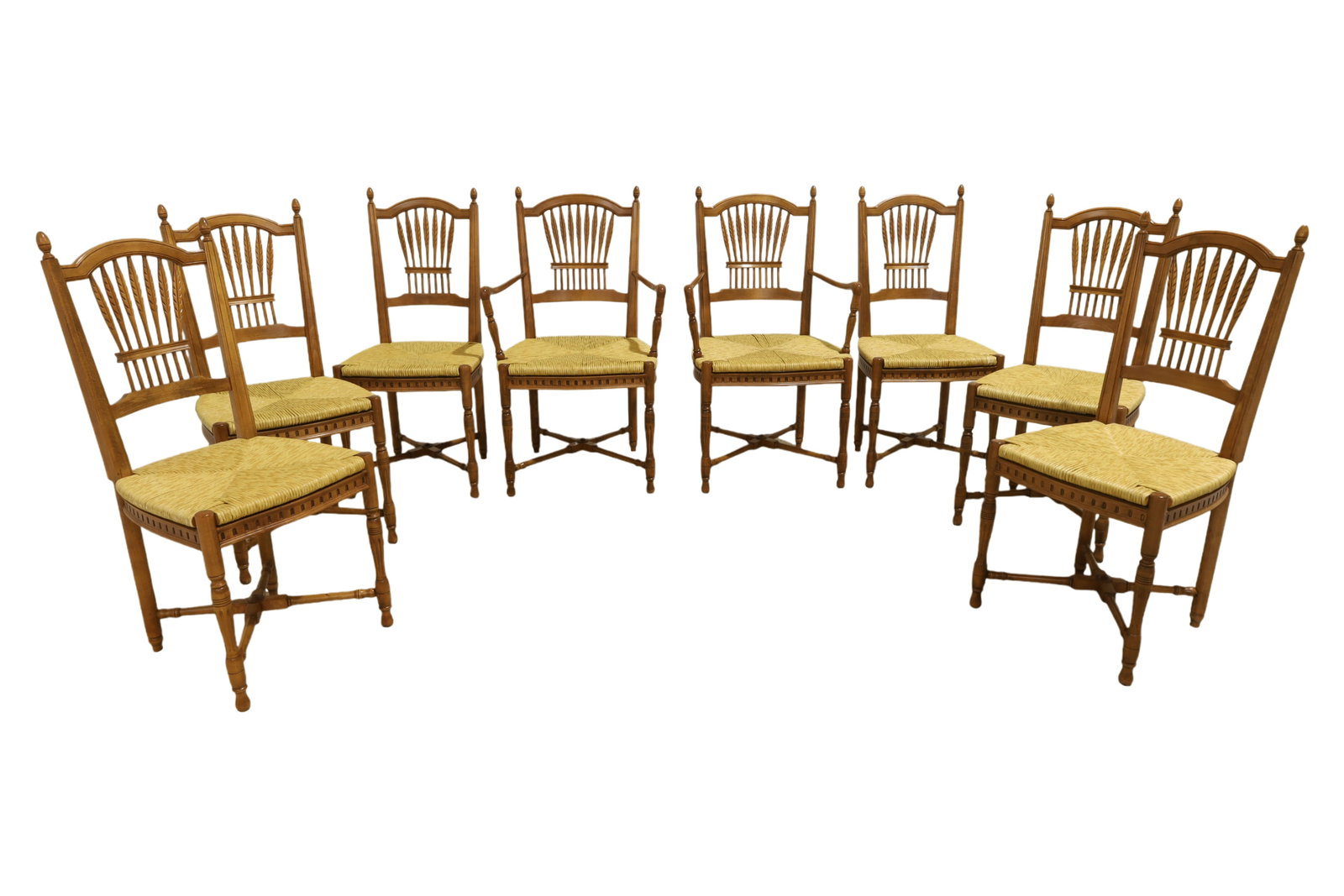 French County - Dining Chairs - 8: A set of 8 French county wheat chairs with rush seats Dimensions:40x25x23
