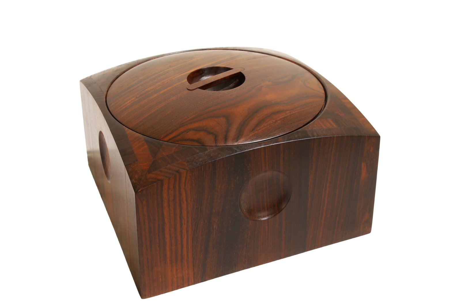 Cocobolo Dansk Rosewood Ice Bucket: A Cocobolo Dansk rosewood ice bucket with black liner Dimensions:5x9x9