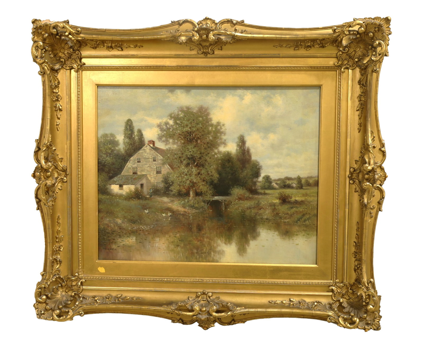 Milton Lowell - House By River - Oil on Canvas: A signed (LL) Milton Lowell House by River oil on canvas Dimensions:28x31x4