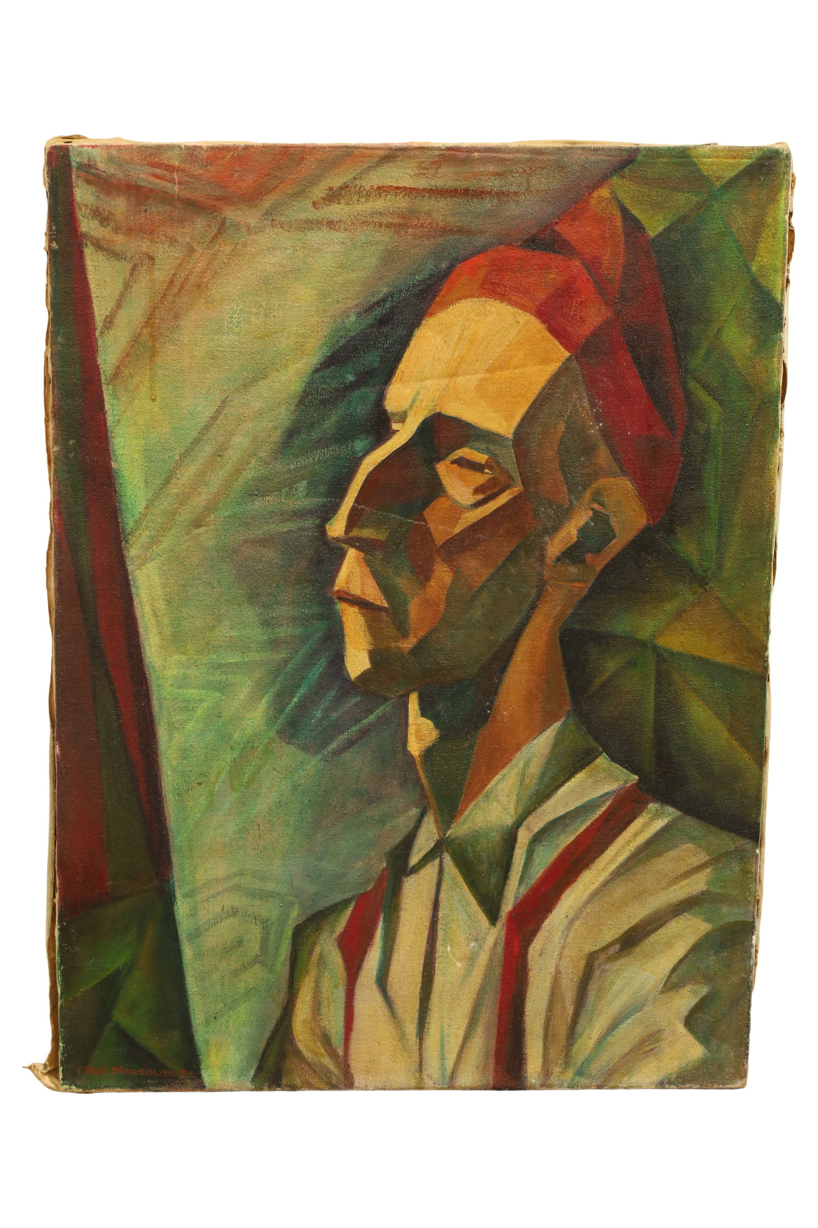 Mid Century Modern Cubist Oil on Canvas: A signed Ethel Margolies mid century modern cubist oil on canvas Dimensions:24x18x1