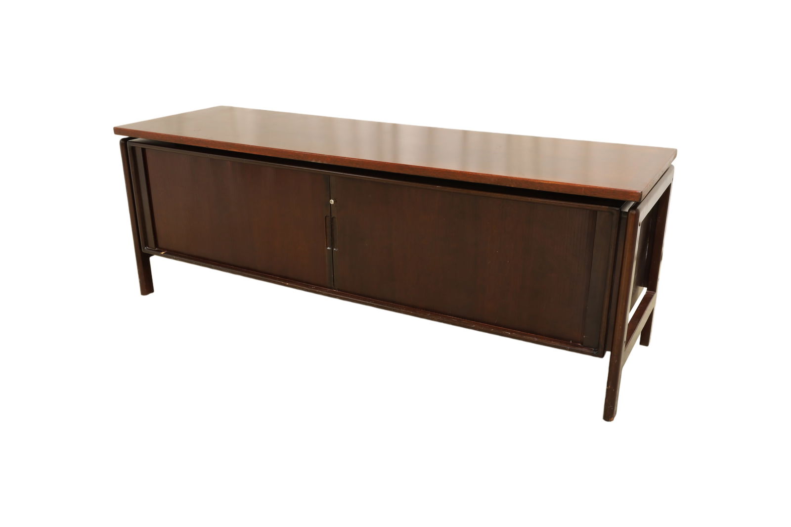 Dyrlund - Rosewood Credenza: A Dyrlund rosewood credenza with tambour door Dimensions:27x76x24