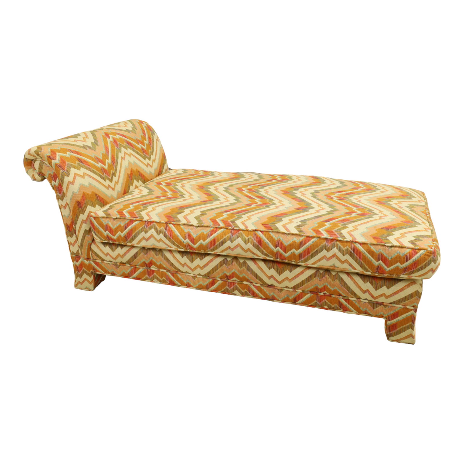 Chevron Pattern Chaise Lounge: A chevron patterned upholstered chaise lounge chair Dimensions:25x31x65
