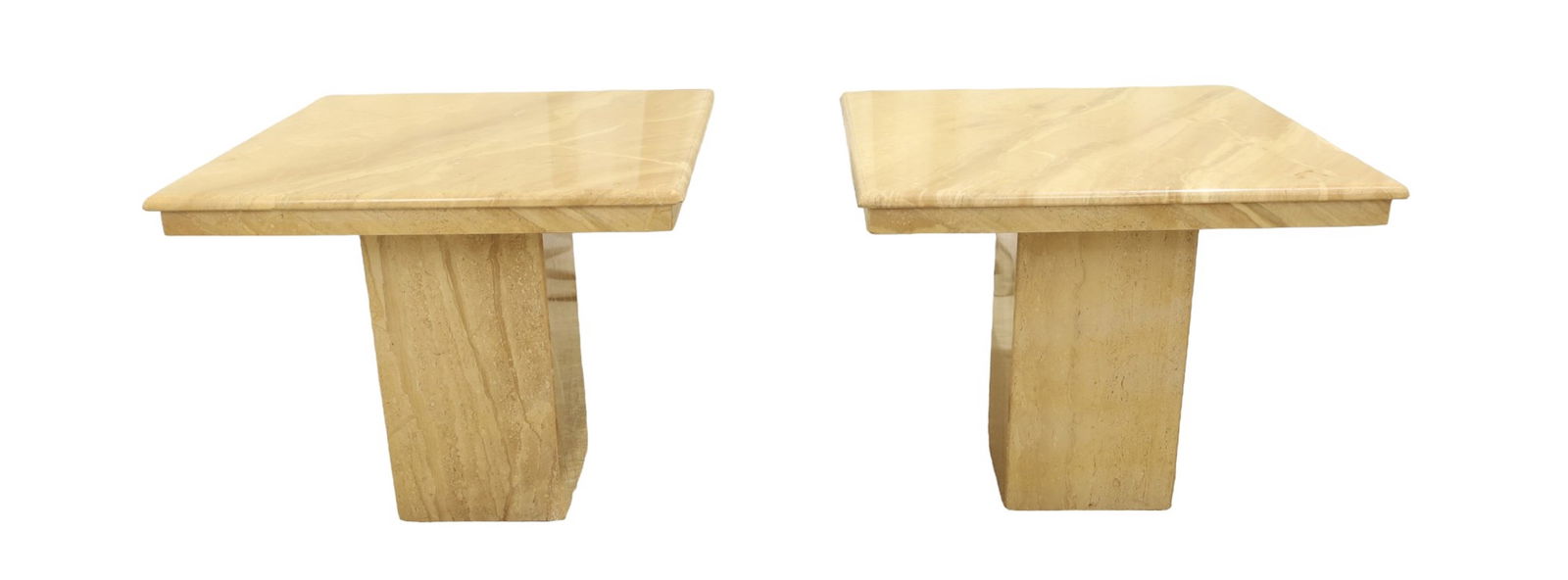 Polished Travertine Marble End Tables - Pair (1 of 8)