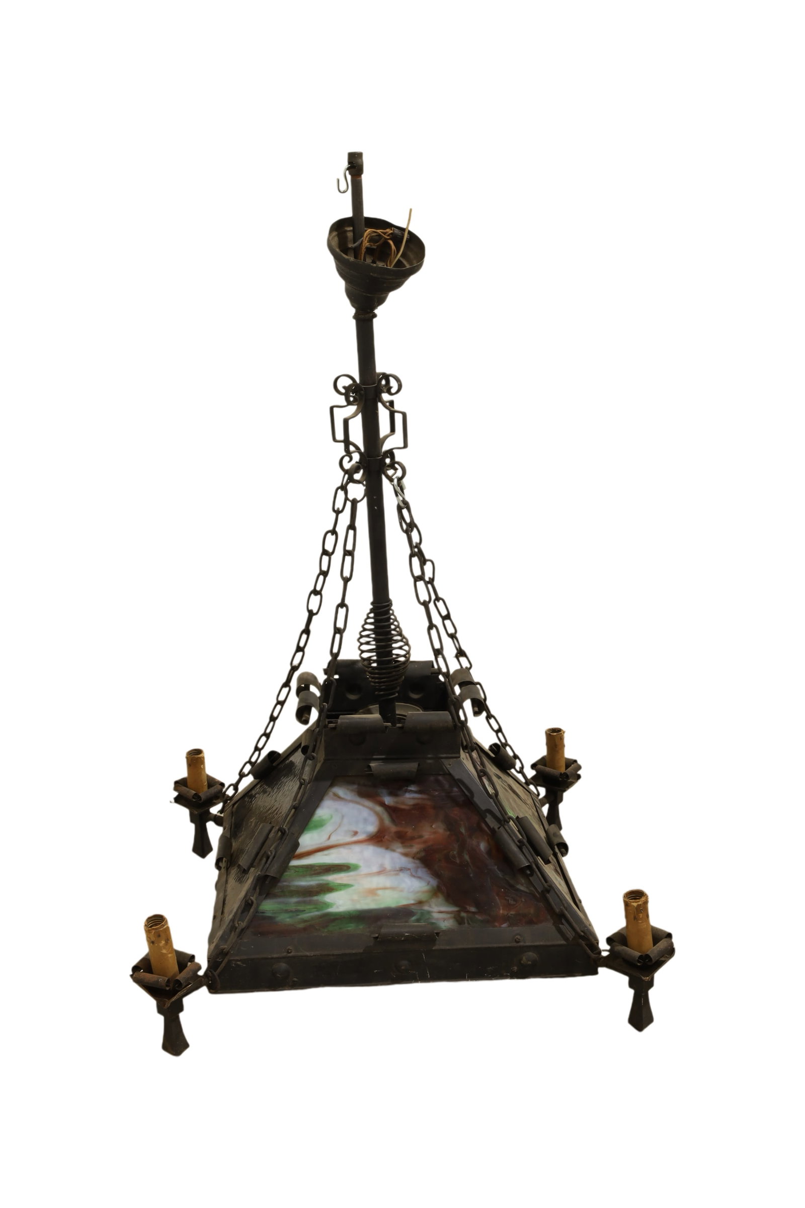 Arts & Crafts Slag Glass Chandelier: An Arts & Crafts slag glass chandelier Dimensions:49x29