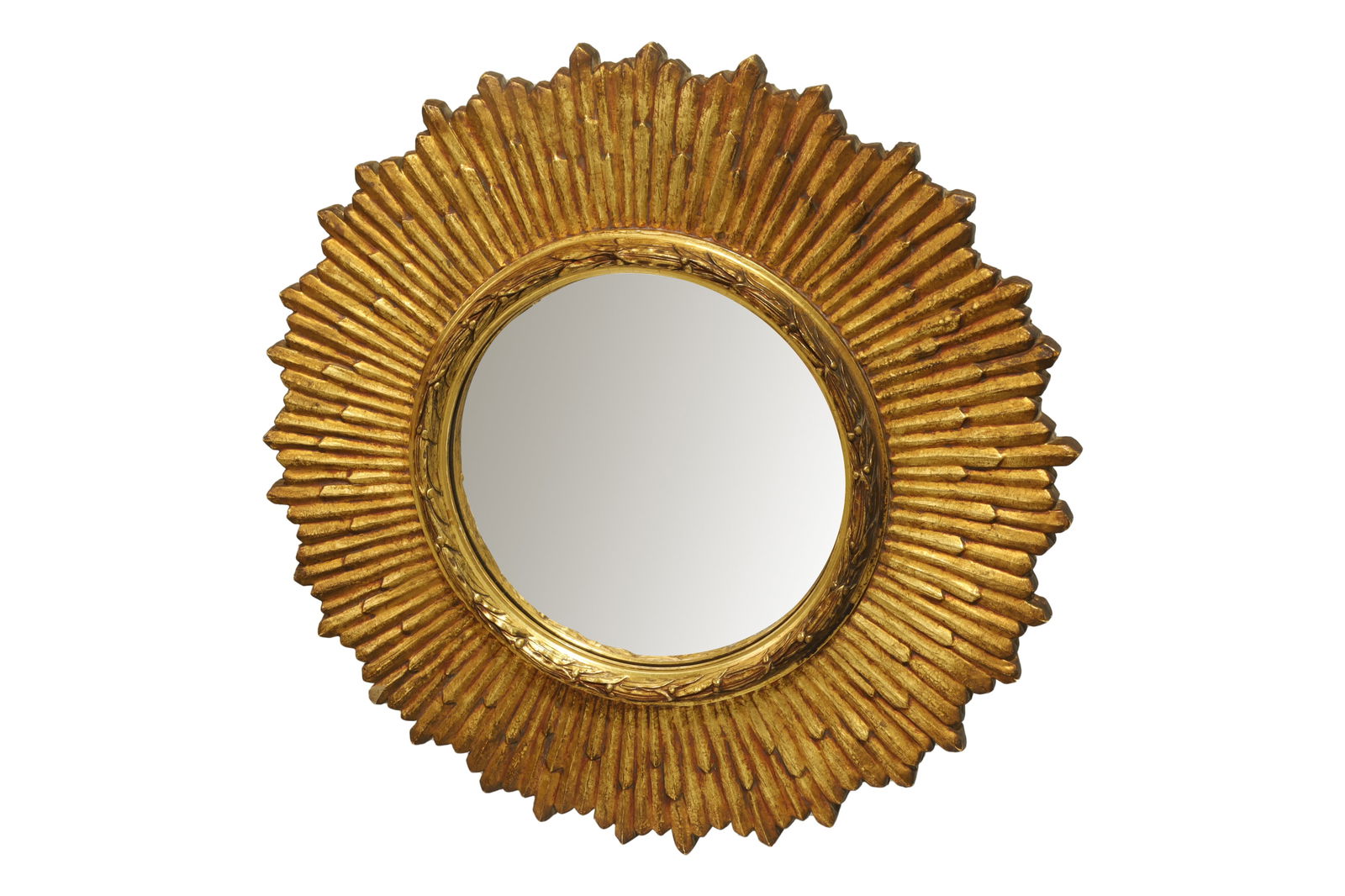 Gilded Sunburst Mirror: A gilt wood sunburst mirror Dimensions:22"