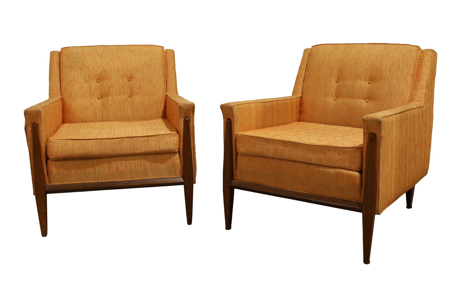Rowe - Mid Century Lounge Chairs - Pair: A pair of upholstered Rowe walnut lounge chairs Dimensions:30x27x33