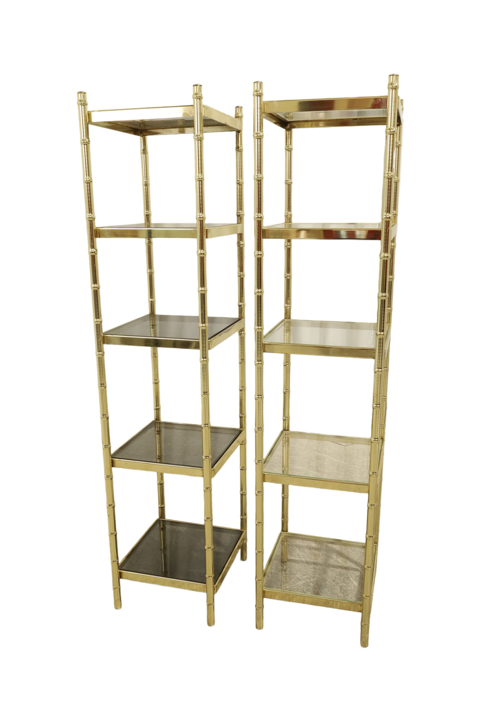 Brass Finish Faux Bamboo Etagere - Pair (1 of 5)