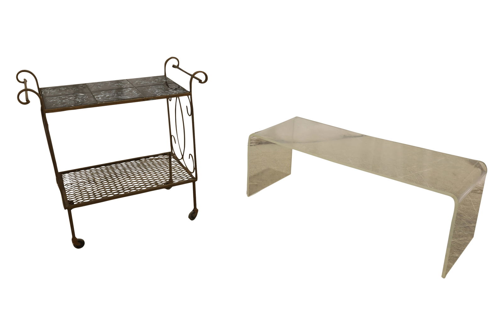 Lucite Bench & Iron Tea Cart (1 of 8)