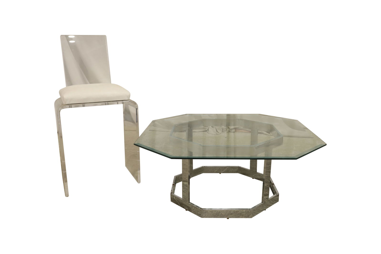 Chrome Coffee Table & Lucite Chair (1 of 6)
