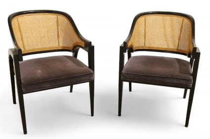 Edward Wormley Style Cane Chairs - Pair
