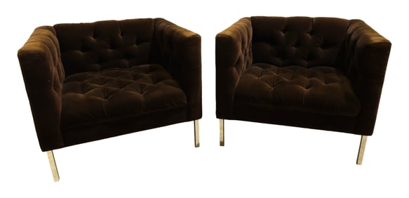 Jonathan Adler  Chrome & Velvet Cube Chairs - Pair