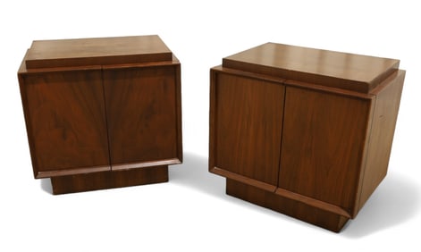 Walnut Pedestal End Stands - Pair