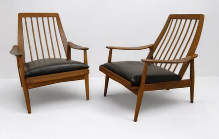 Mid Century  Sculpted  Arm Lounge Chairs - Pair