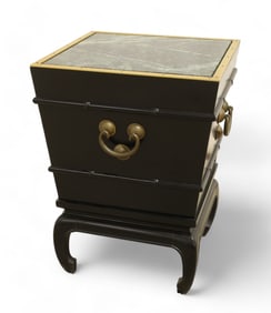Ebony, Brass & Marble Chinoiserie End Table
