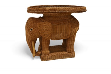Wicker Elephant Serving Table
