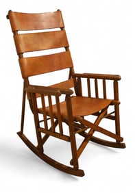 Mid Century Modern Leather Safari Rocker