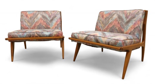 Sculpted Walnut Mid Century Lounge Chairs - Pair