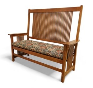 L. & J.G. Stickley High Back Mission Oak  Prairie Bench