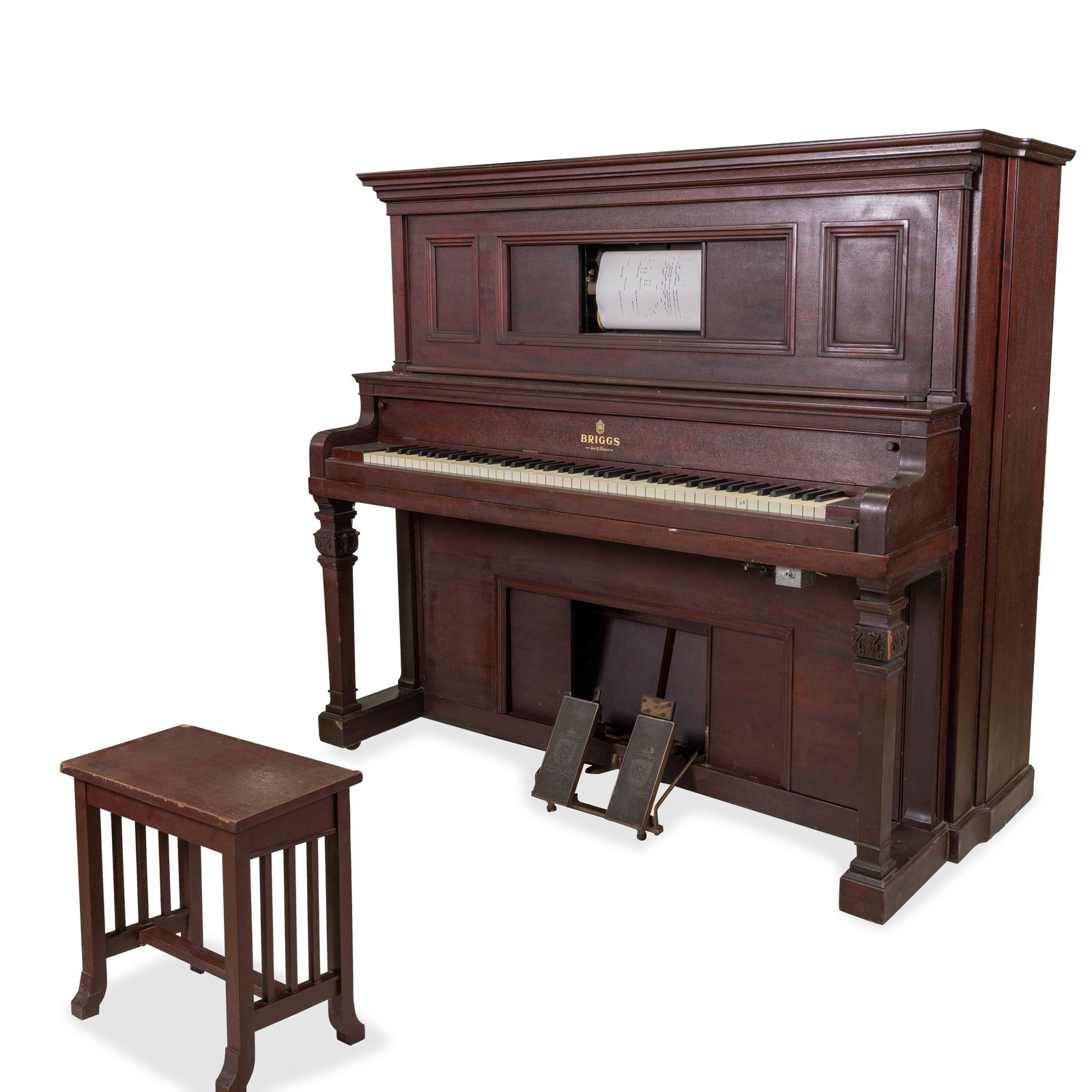 Briggs Air Player Piano: Description - Briggs Air Player Piano including approx. 75 rolls. Dimensions - 55.5" x 65" x 28"
