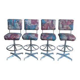 Chrome Upholstered Swivel Bar Stools- 4