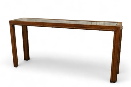 Faux Bamboo Smoked Glass Console Table